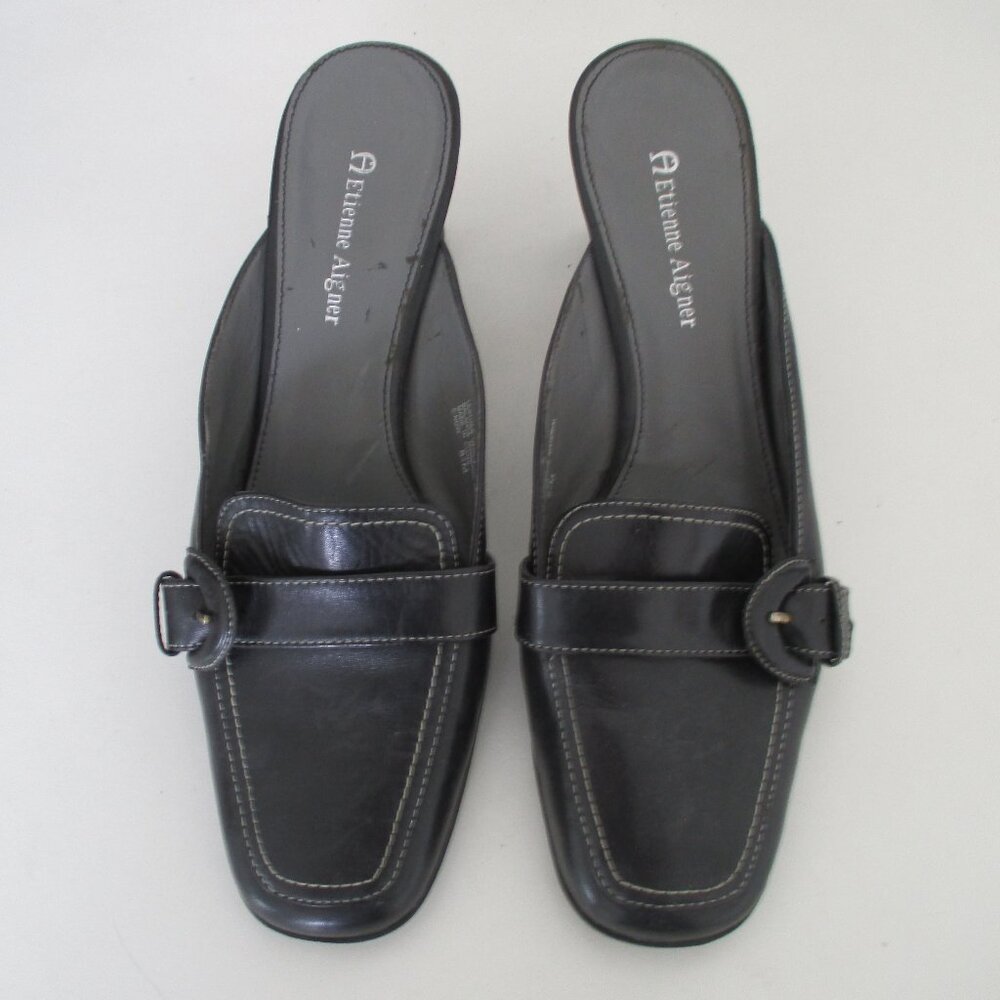 Etienne Aigner Womens Black Leather Slide w/2.5" Heel - Size 8.5M - Picture 5 of 8